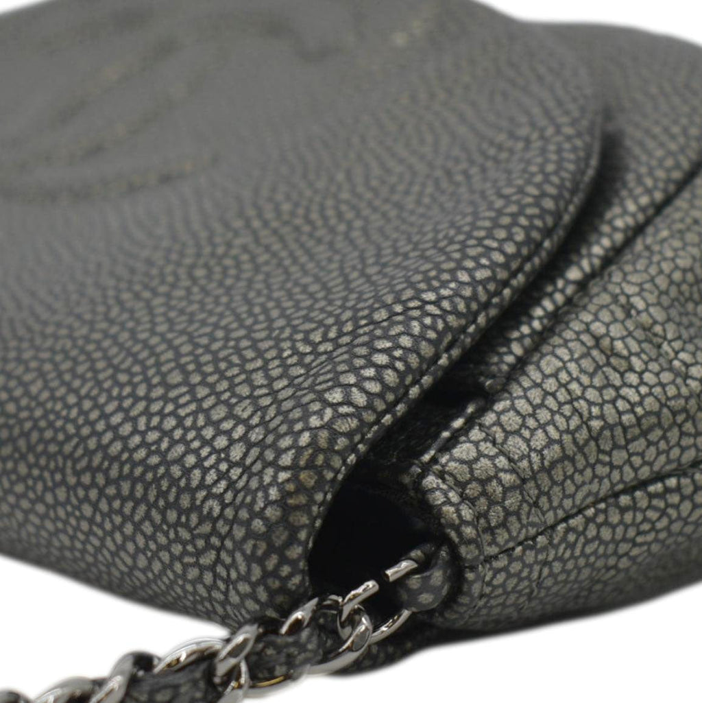 CHANEL Half Moon Caviar Leather Wallet on Chain Crossbody Bag Gray