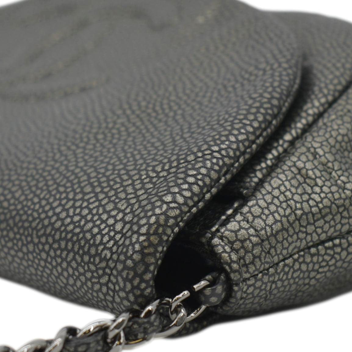 CHANEL Half Moon Caviar Leather Wallet on Chain Crossbody Bag Gray