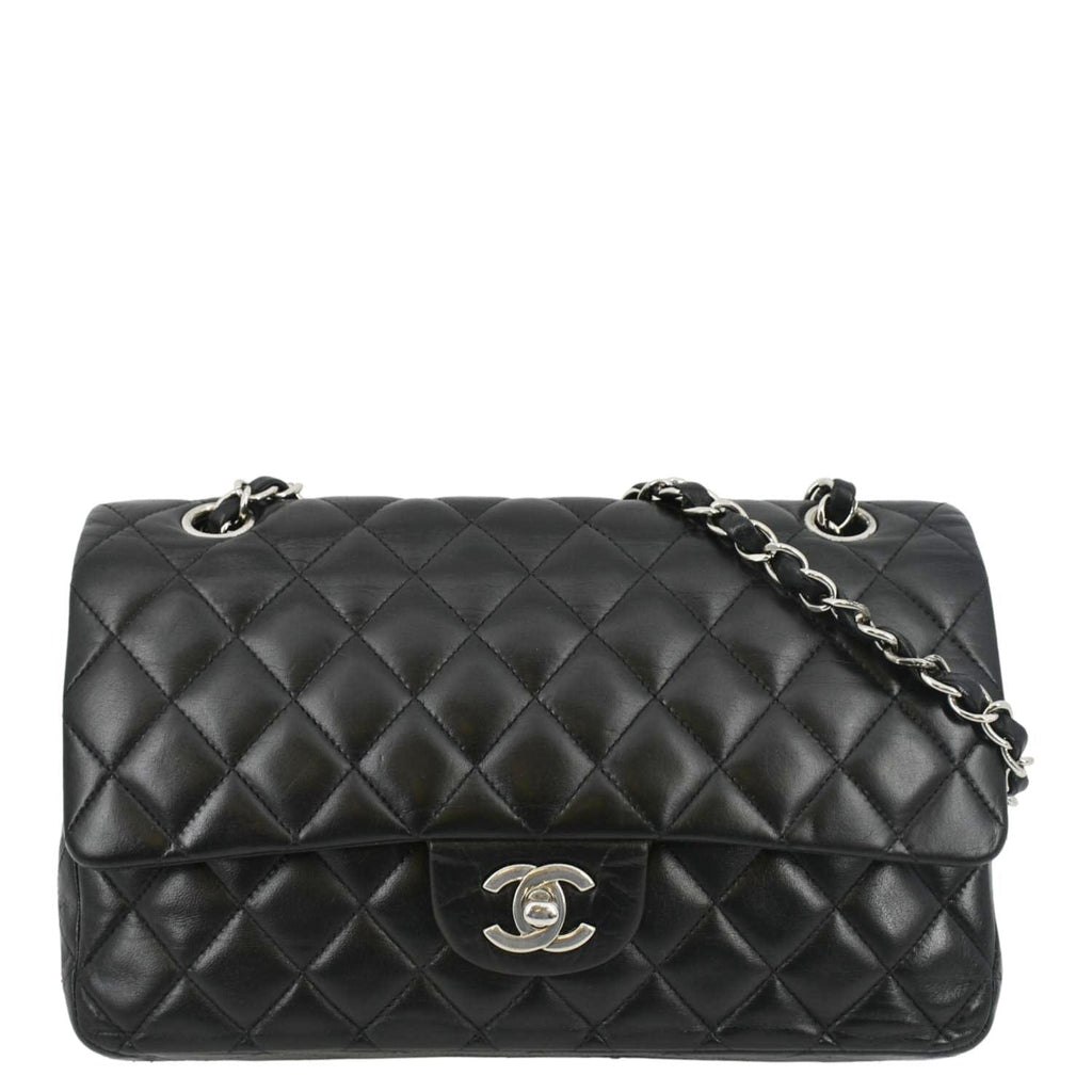 CHANEL Classic Medium Double Flap Leather Shoulder Bag Black