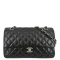 CHANEL Classic Medium Double Flap Leather Shoulder Bag Black