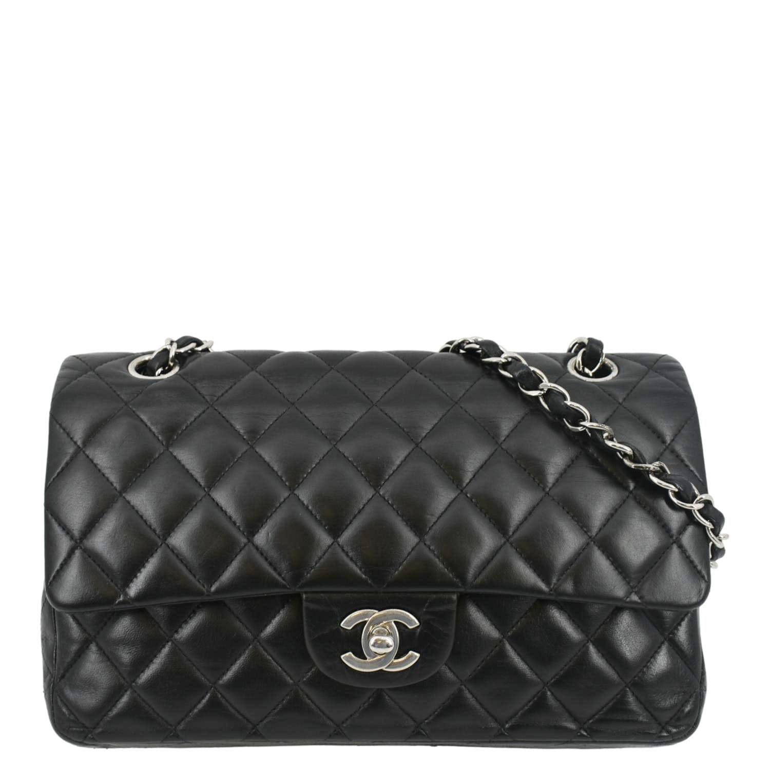 CHANEL Classic Medium Double Flap Leather Shoulder Bag Black
