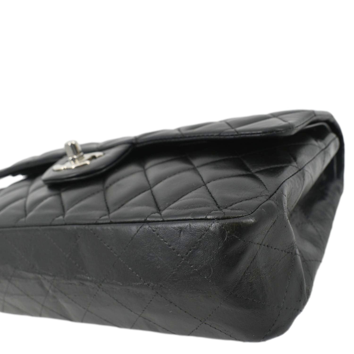 CHANEL Classic Medium Double Flap Leather Shoulder Bag Black