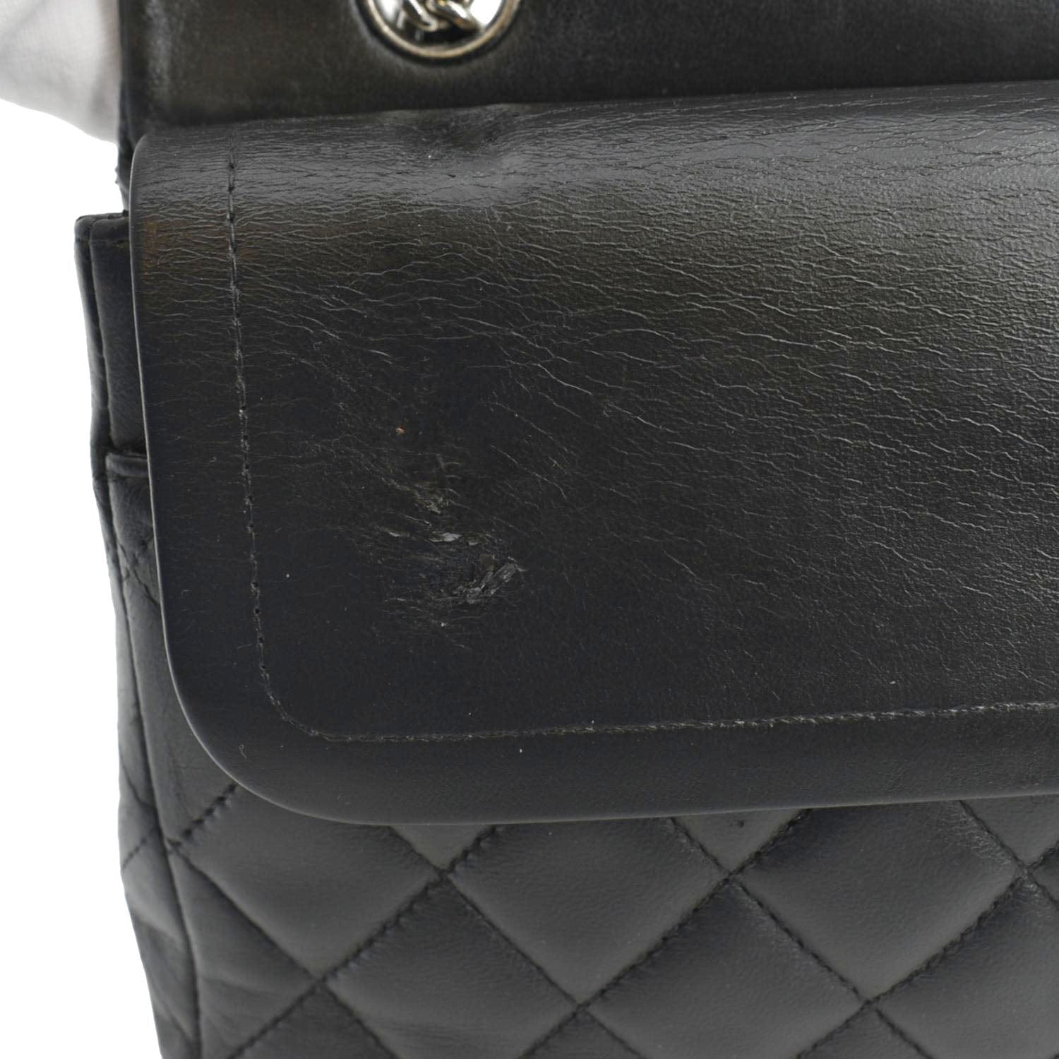 CHANEL Classic Medium Double Flap Leather Shoulder Bag Black
