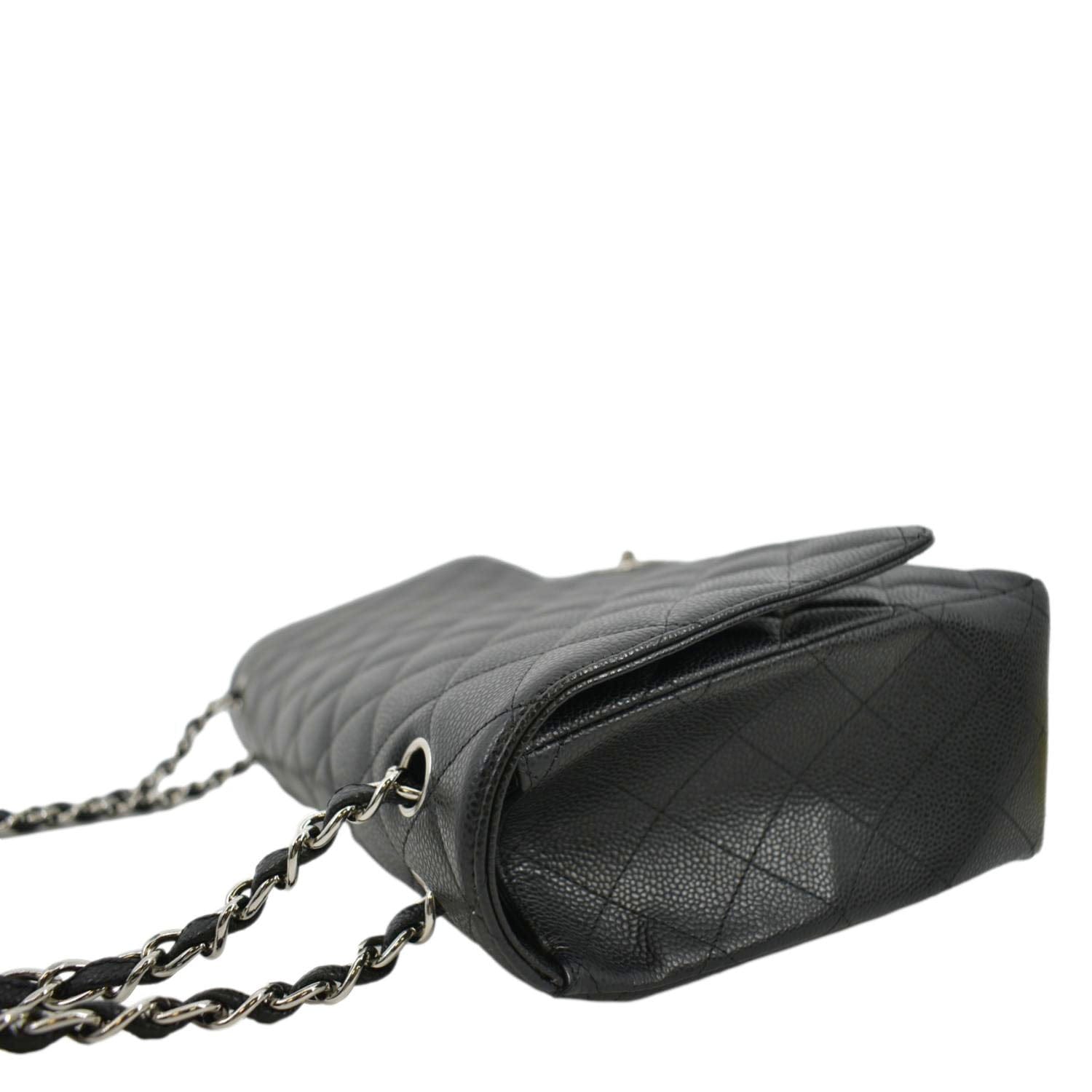 CHANEL Classic Maxi Single Flap Quilted Caviar Leather Shoulder Bag Black
