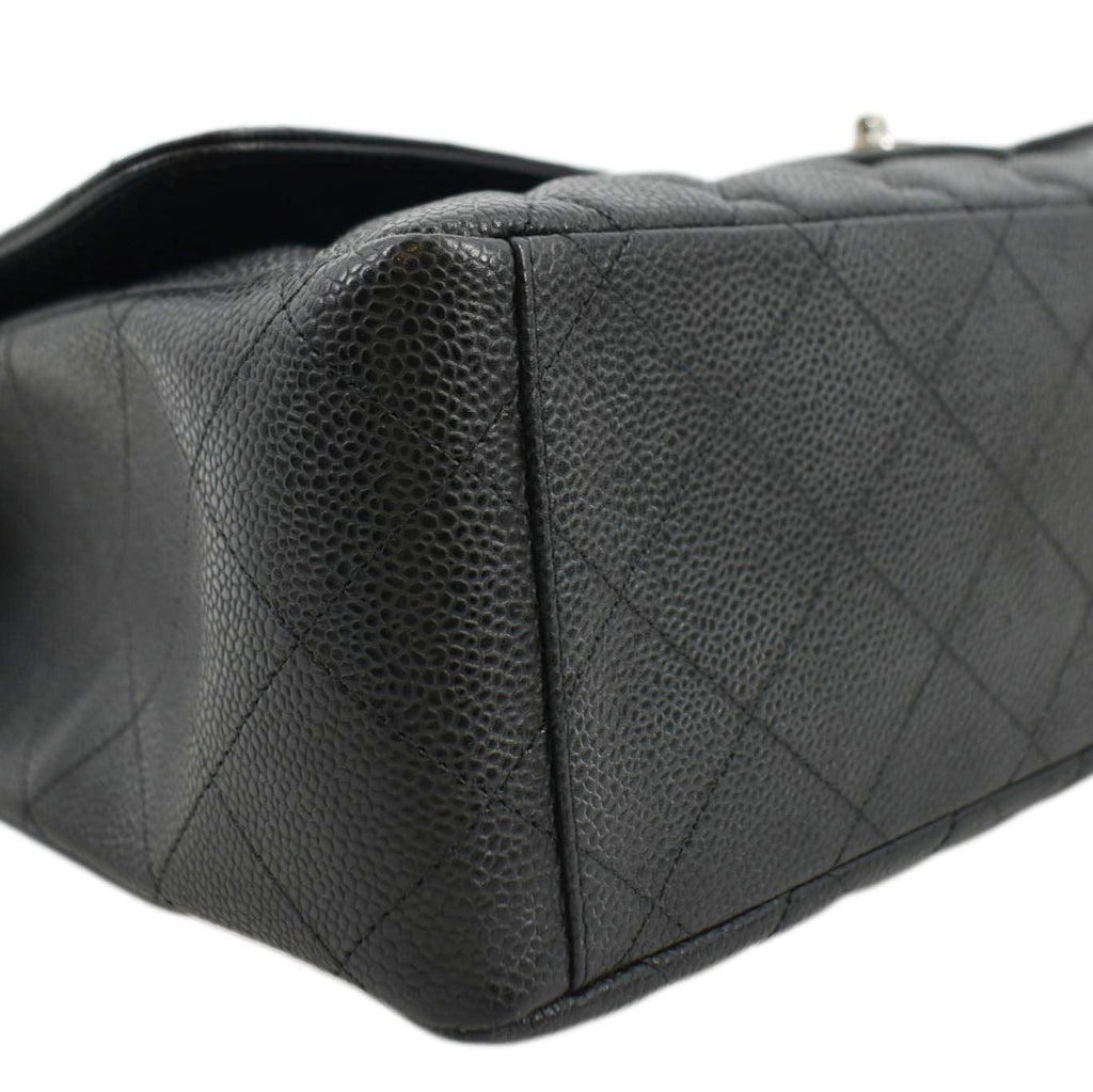 CHANEL Classic Maxi Single Flap Quilted Caviar Leather Shoulder Bag Black
