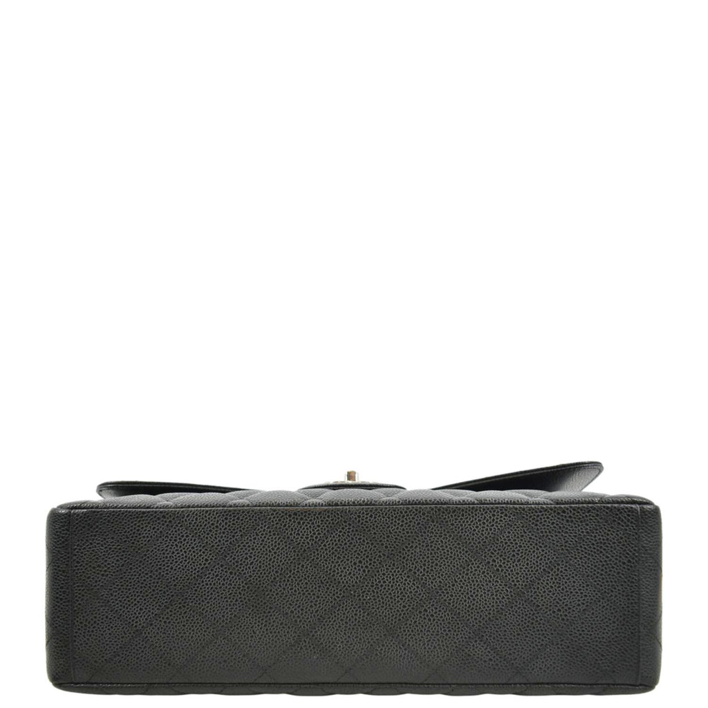 CHANEL Classic Maxi Single Flap Quilted Caviar Leather Shoulder Bag Black