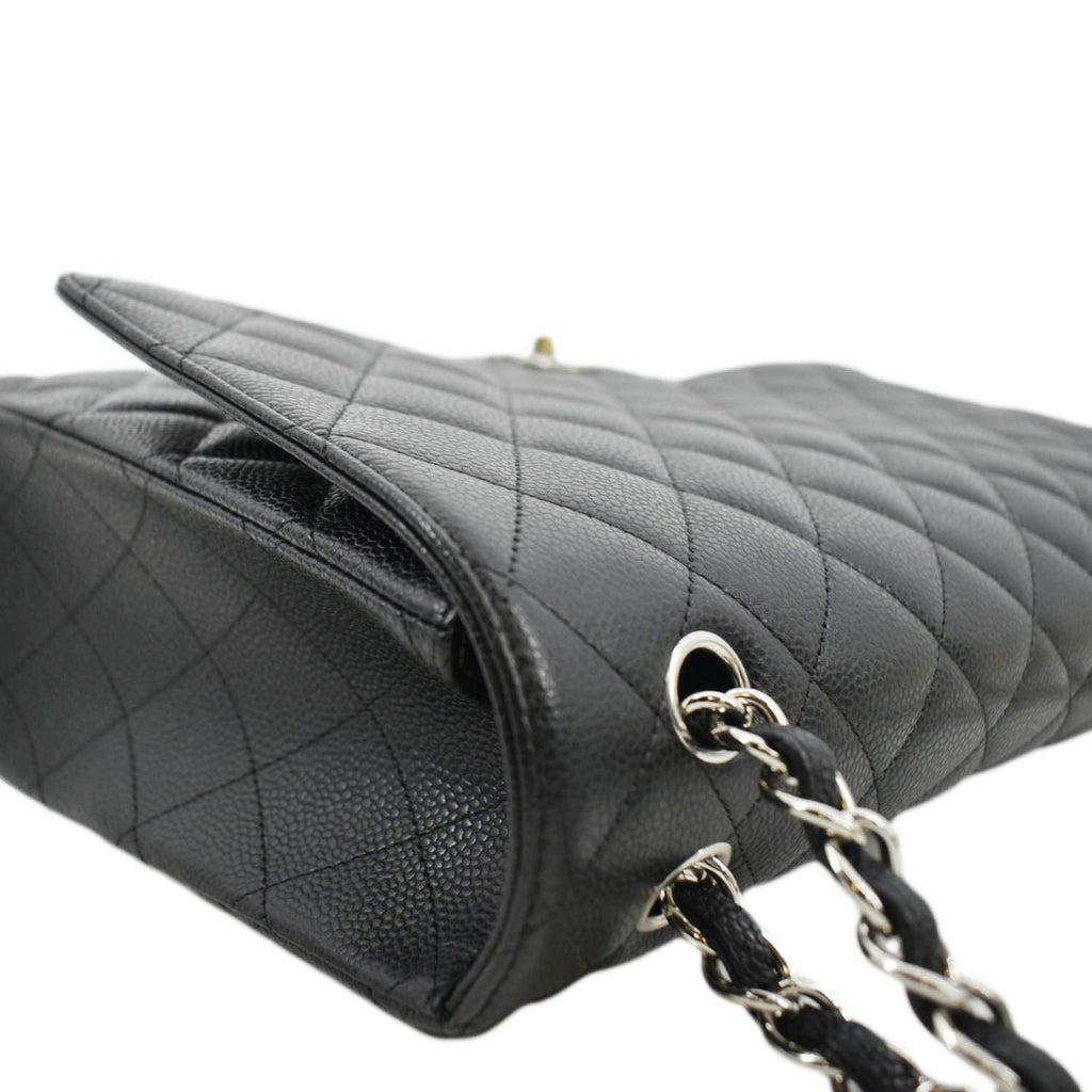 CHANEL Classic Maxi Single Flap Quilted Caviar Leather Shoulder Bag Black
