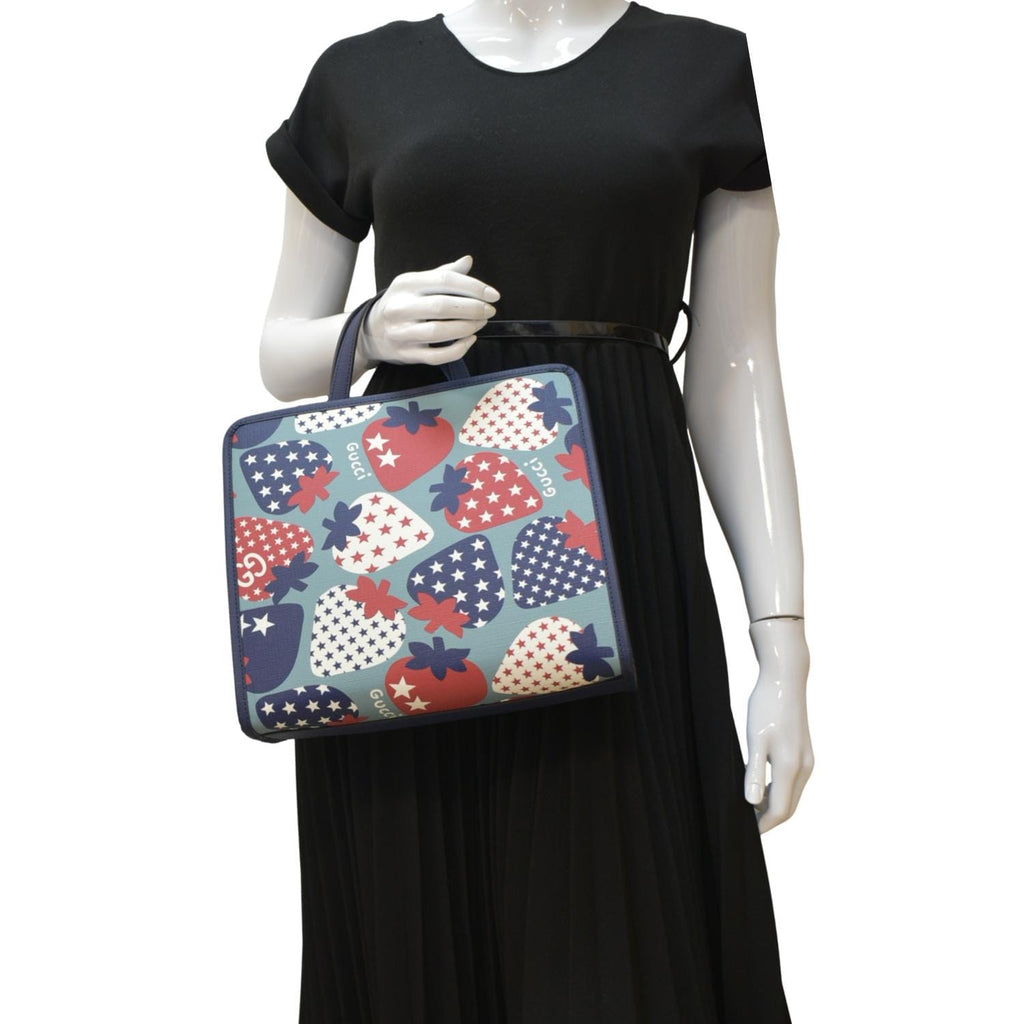GUCCI Children's Strawberry Star Canvas Tote Bag Blue 605614