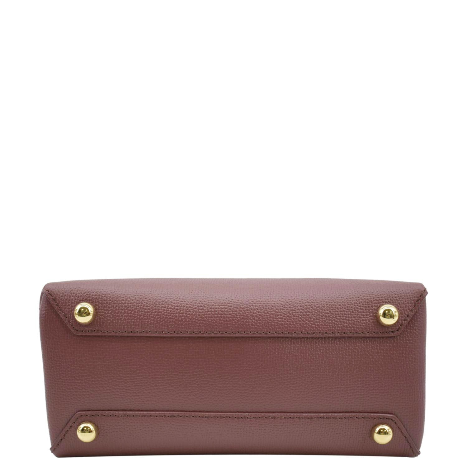 BURBERRY Banner Small House Check Leather Tote Shoulder Bag Maroon