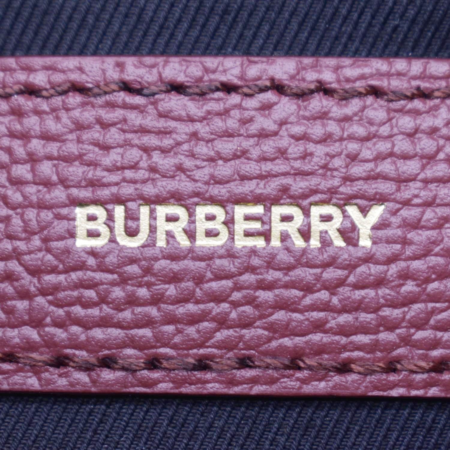 BURBERRY Banner Small House Check Leather Tote Shoulder Bag Maroon