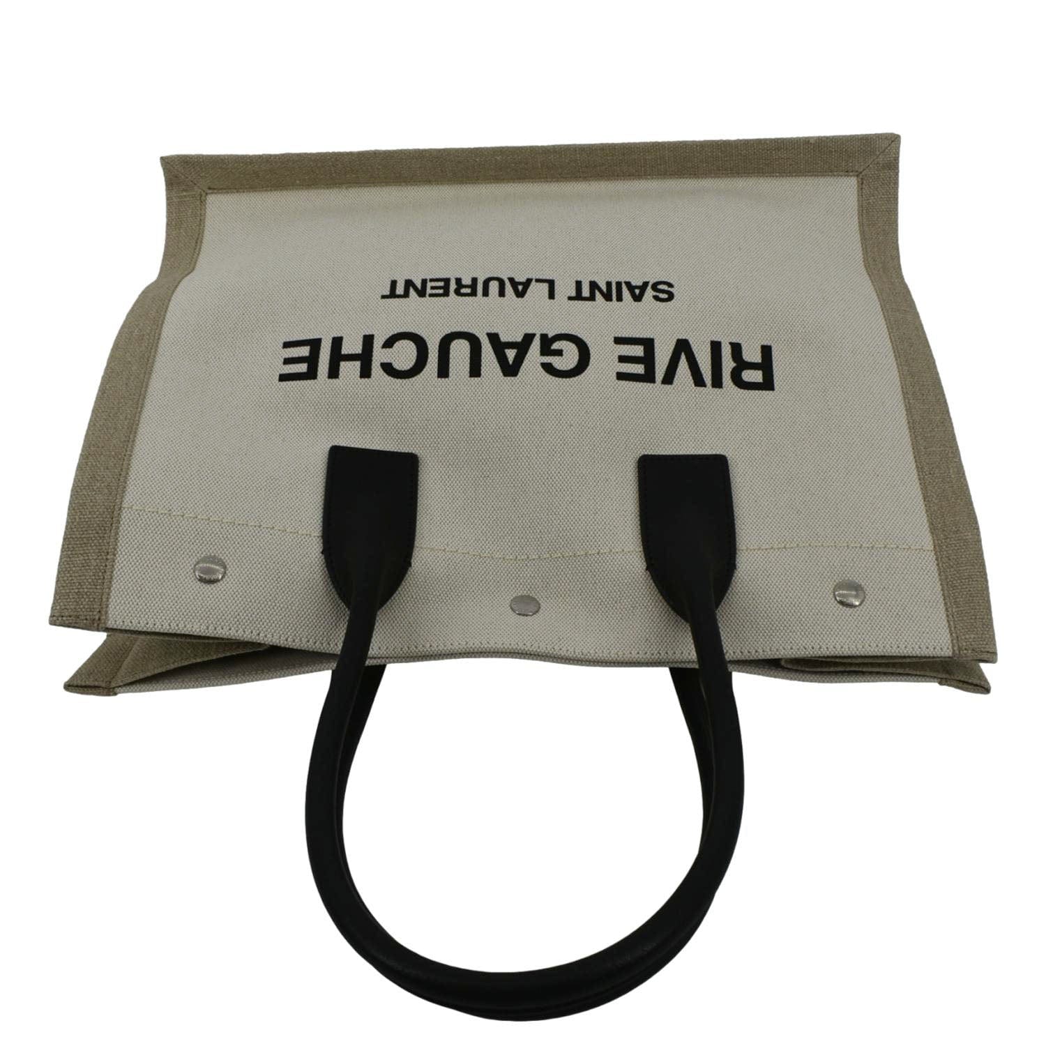 YVES SAINT LAURENT Rive Gauche Small Linen Leather Tote Griege