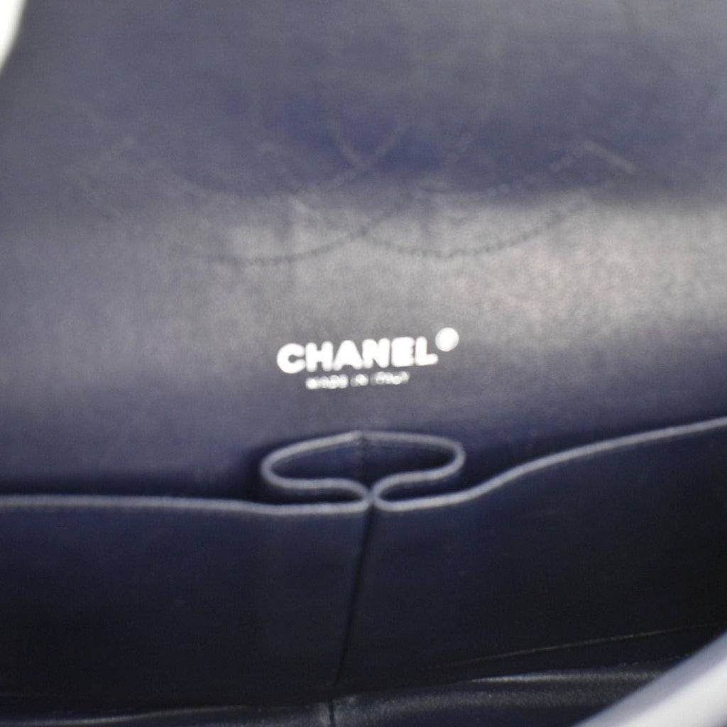CHANEL Classic Jumbo Double Flap Quilted Caviar Leather Shoulder Bag Navy Blue