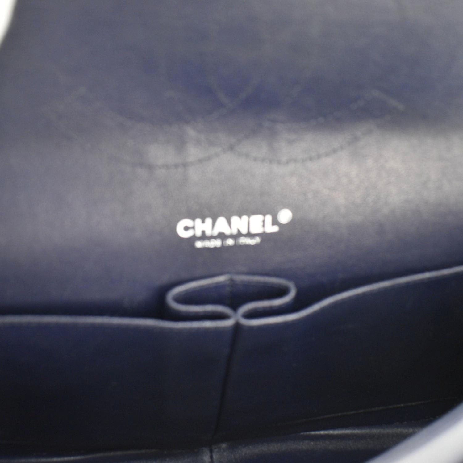 CHANEL Classic Jumbo Double Flap Quilted Caviar Leather Shoulder Bag Navy Blue