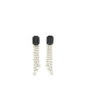 Chanel Square With Crystal And Star Dropping Earrings Silver Tone
