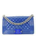 CHANEL Boy Flap Medium Plexiglass Patent Leather Crossbody Bag Blue