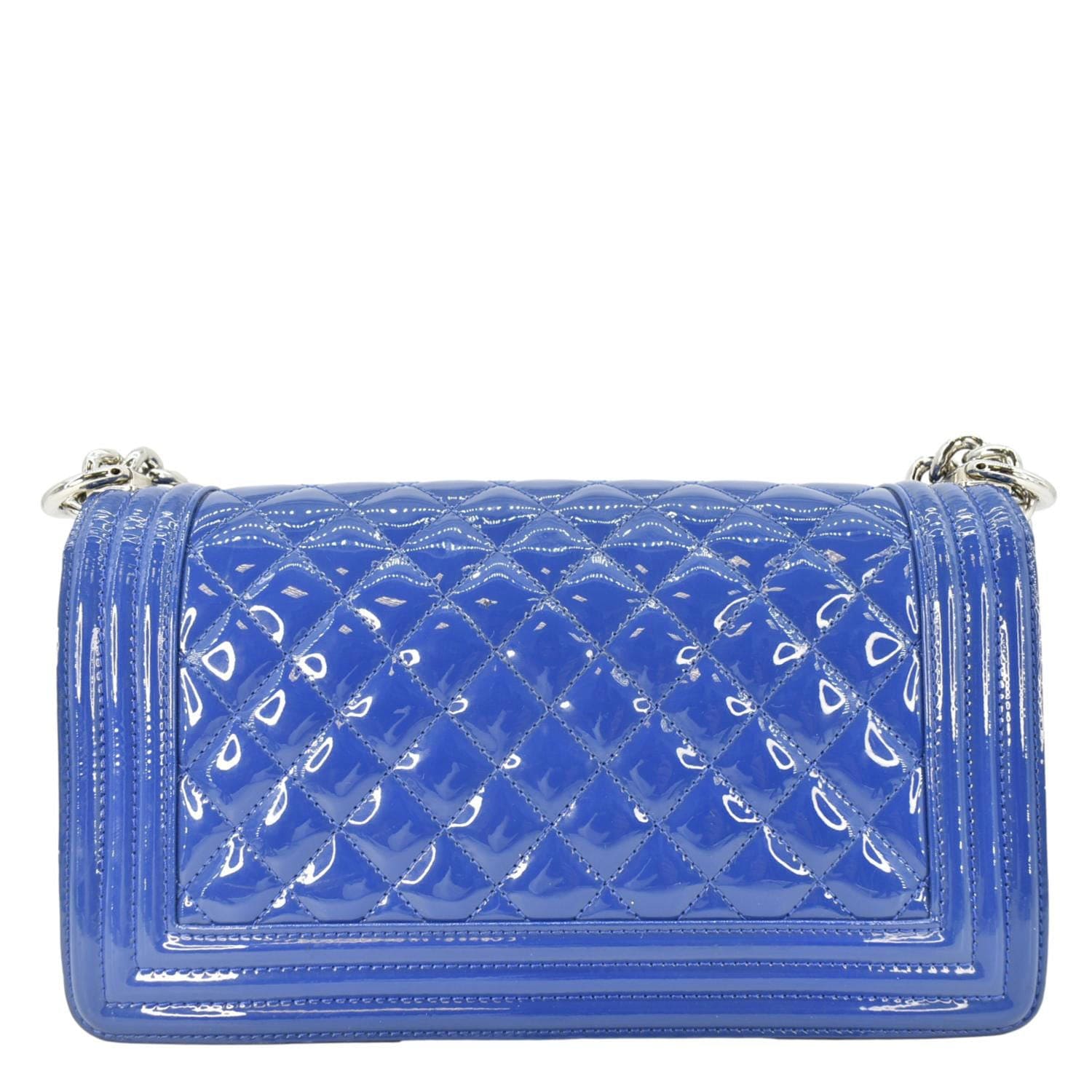 CHANEL Boy Flap Medium Plexiglass Patent Leather Crossbody Bag Blue