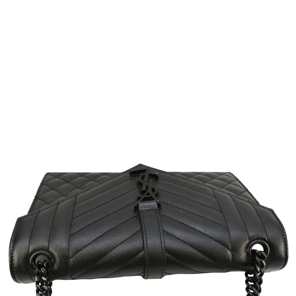 YVES SAINT LAURENT Envelope Medium Mixed Matelasse Leather Shoulder Bag Black