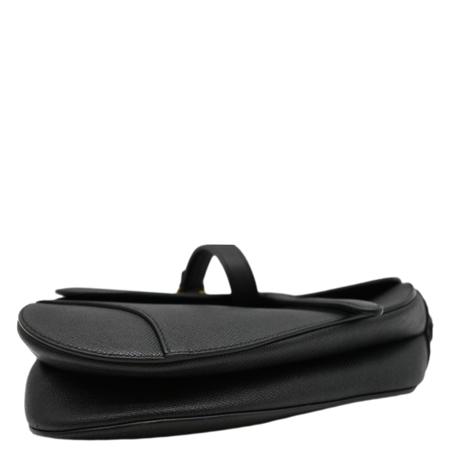 CHRISTIAN DIOR Saddle Grained Leather Satchel Shoulder Bag Black