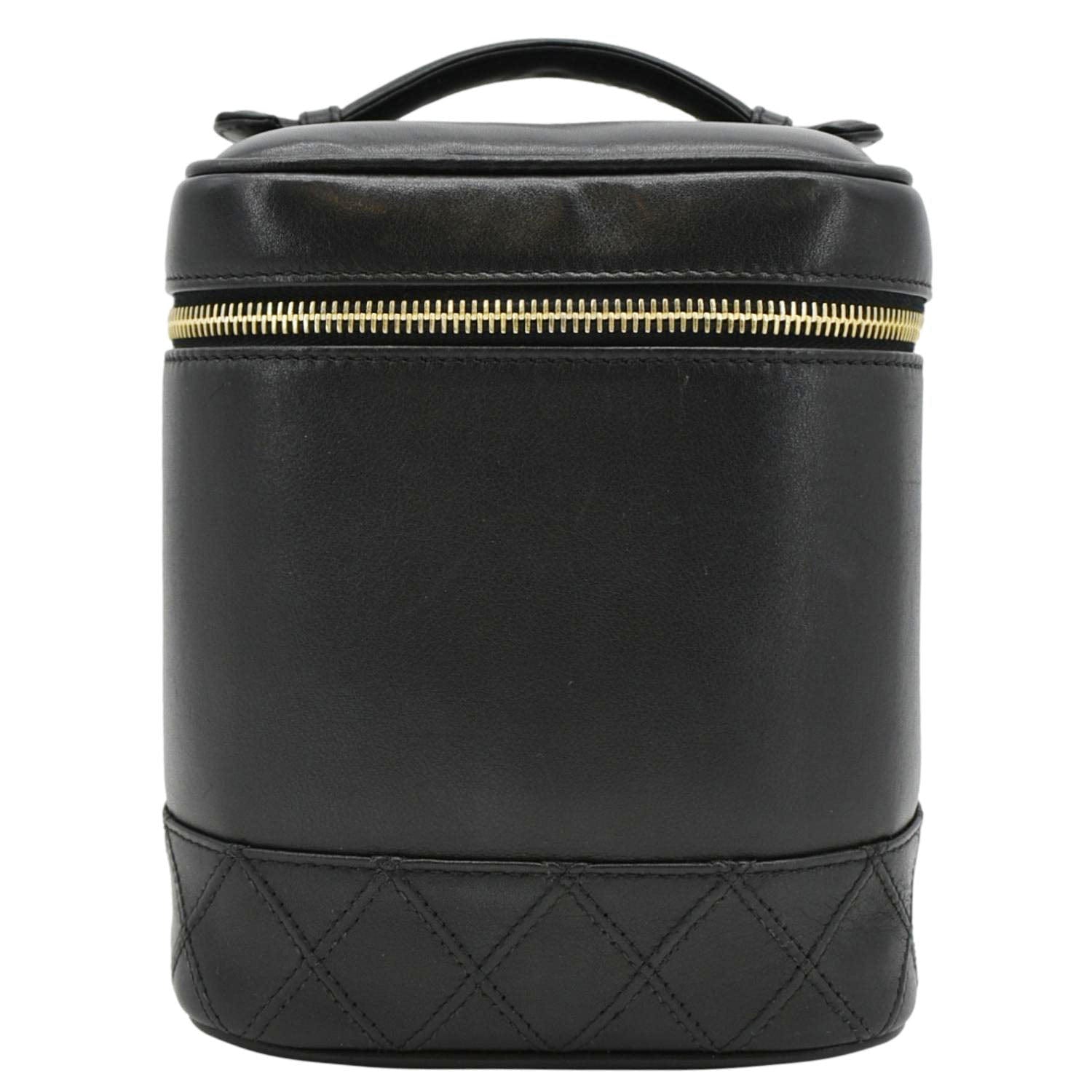 CHANEL Vintage Vanity Case Leather Cosmetic Bag Black