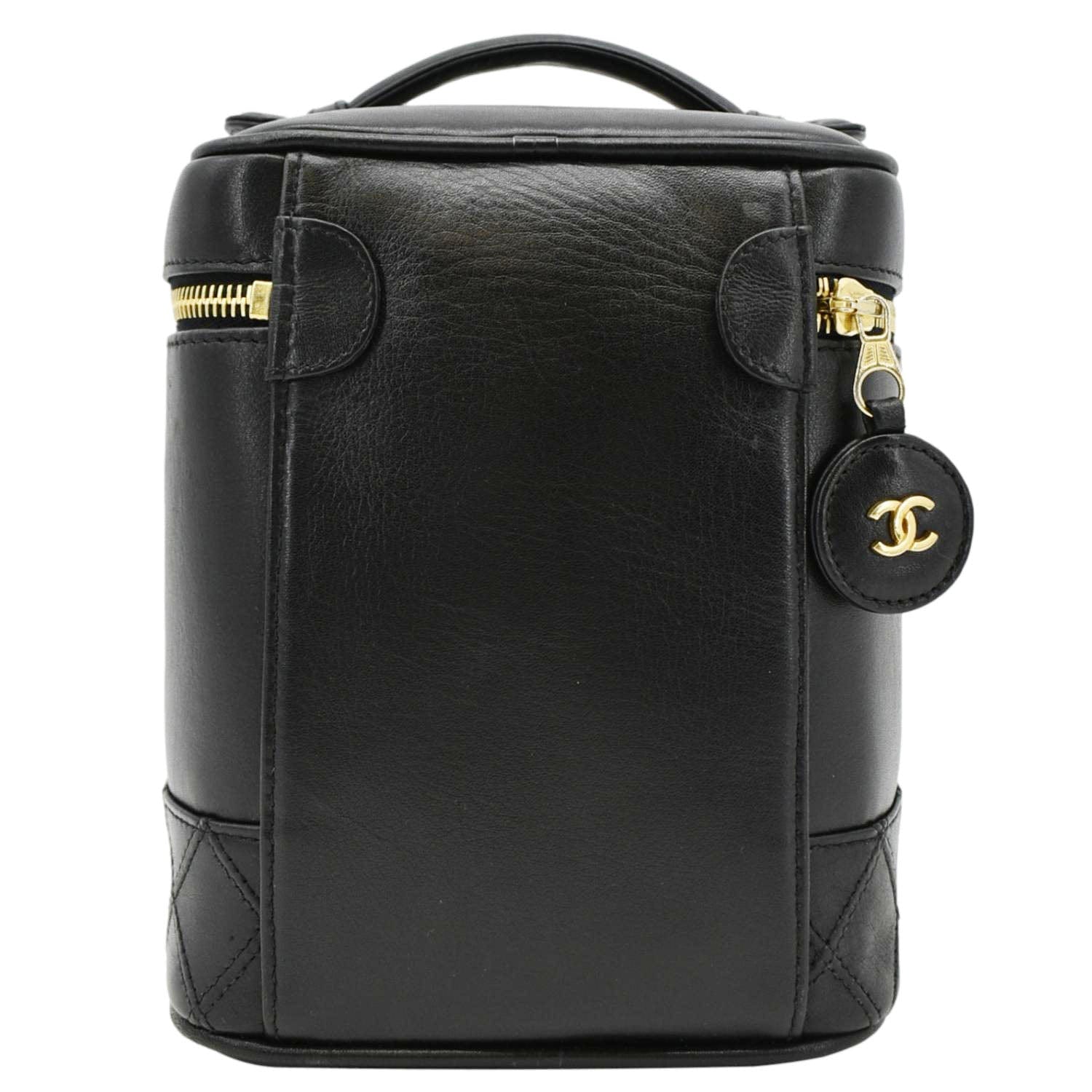 CHANEL Vintage Vanity Case Leather Cosmetic Bag Black