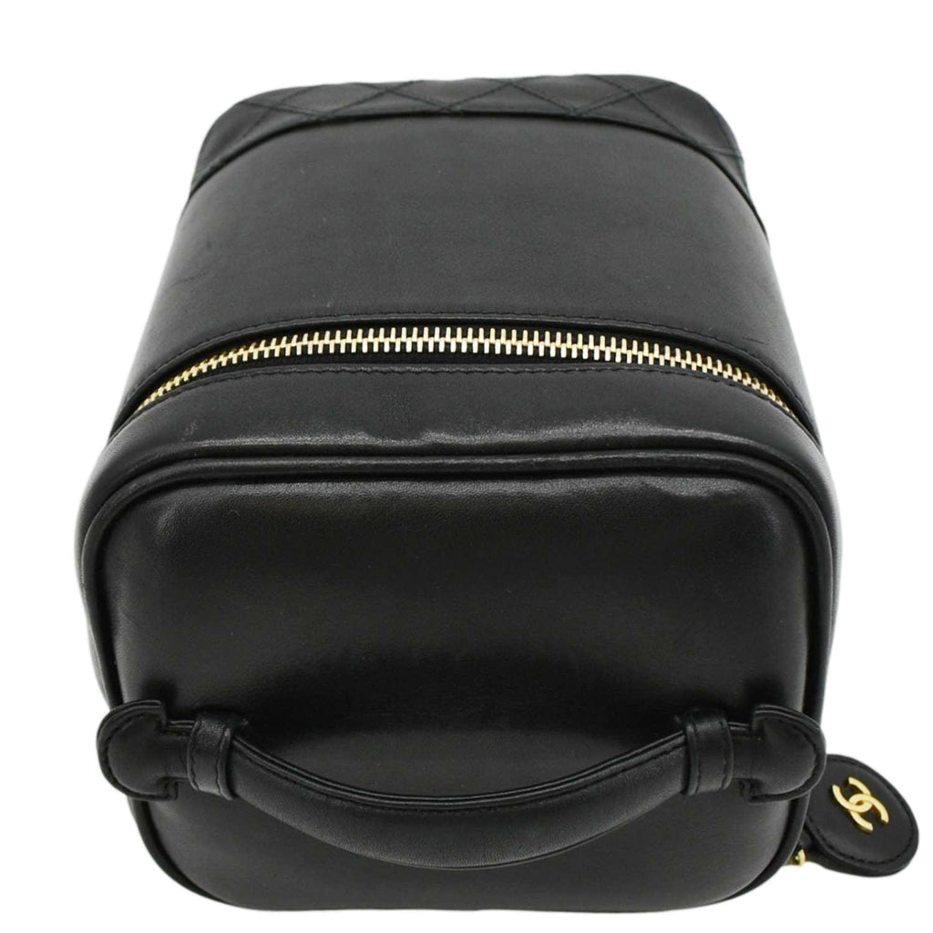 CHANEL Vintage Vanity Case Leather Cosmetic Bag Black