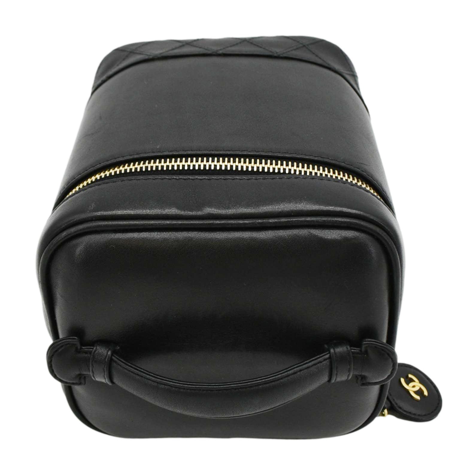 CHANEL Vintage Vanity Case Leather Cosmetic Bag Black