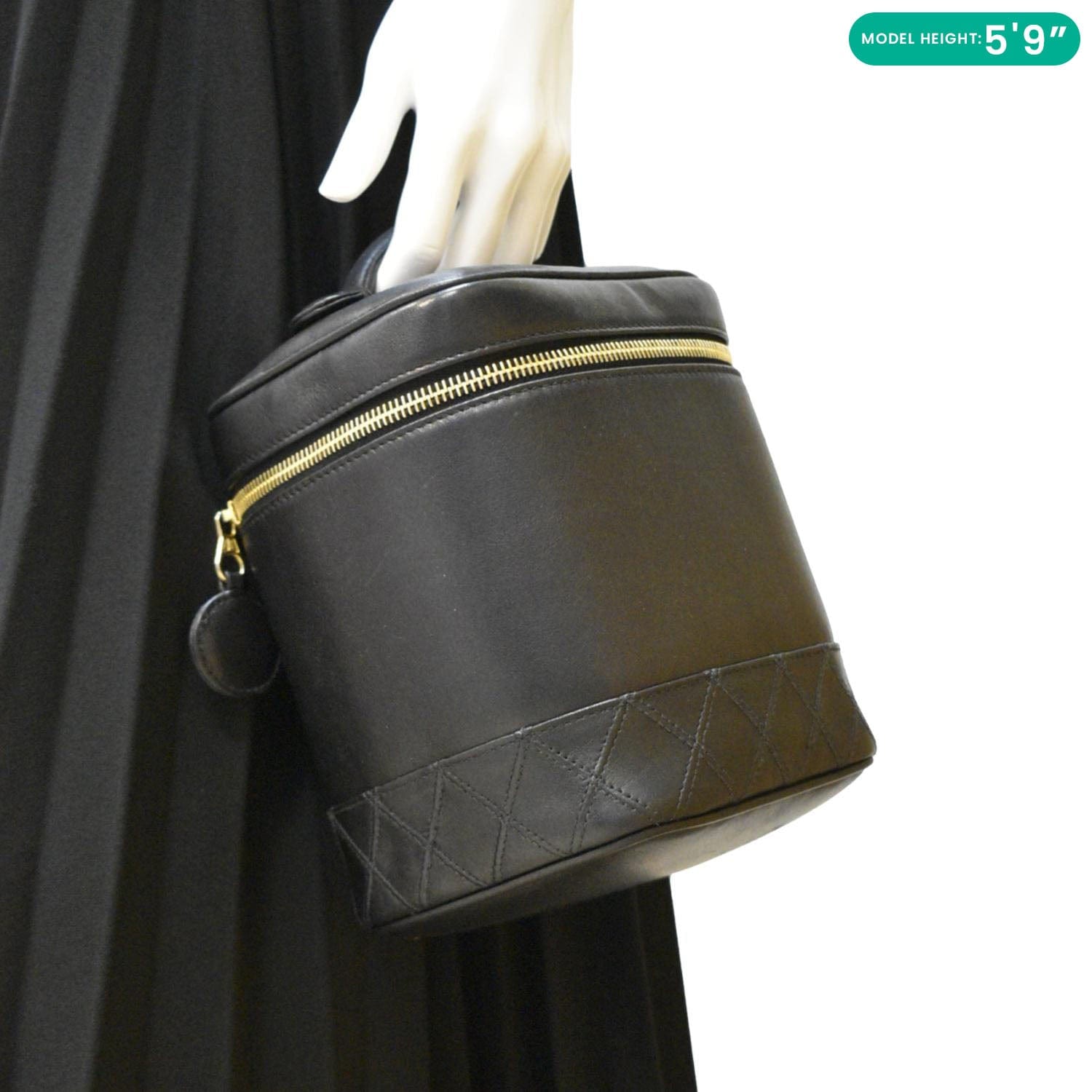 CHANEL Vintage Vanity Case Leather Cosmetic Bag Black