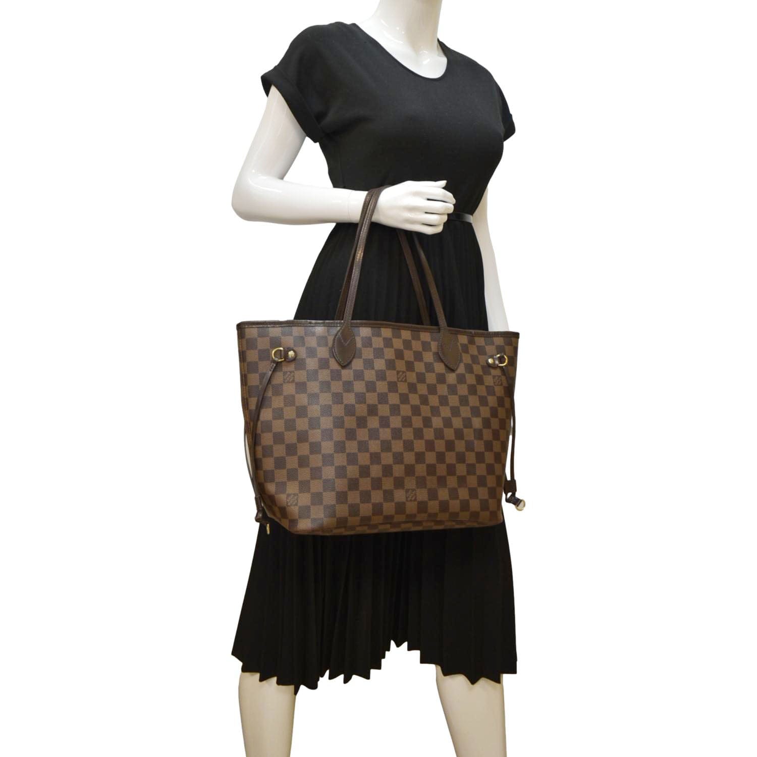 LOUIS VUITTON Neverfull MM Damier Ebene Tote Bag Brown