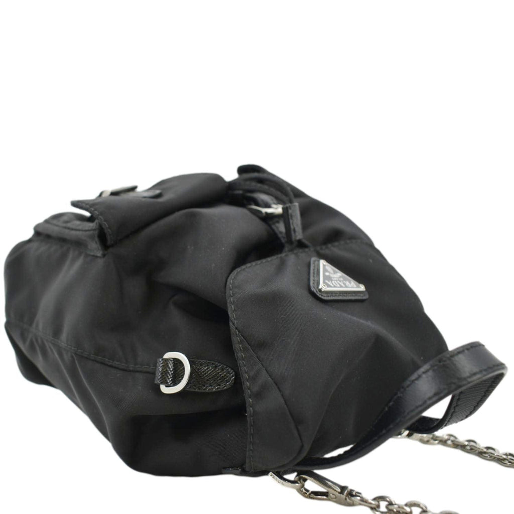 PRADA Double Pocket Mini Nylon Backpack Crossbody Bag Black