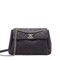 Chanel Flap Tote Bag With Chain Grained Calfskin Dark Purple