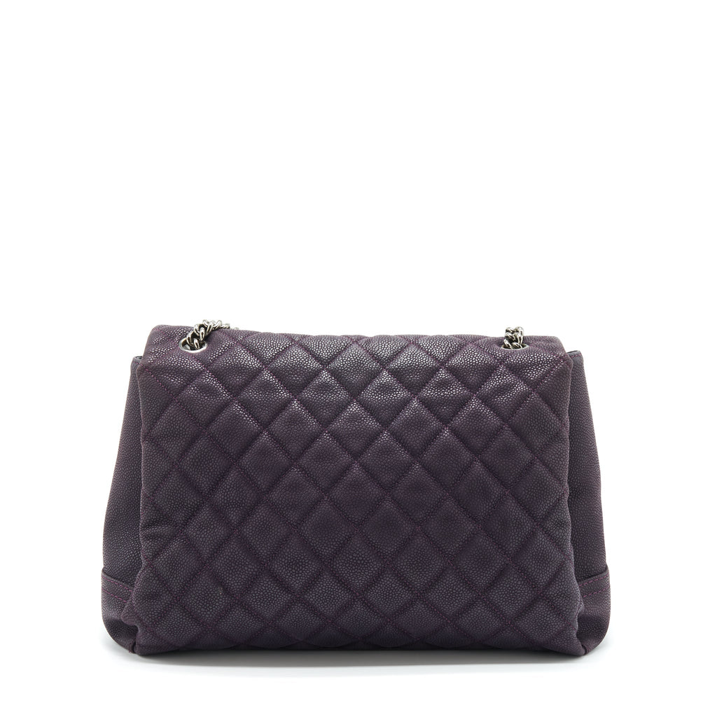 Chanel Flap Tote Bag With Chain Grained Calfskin Dark Purple