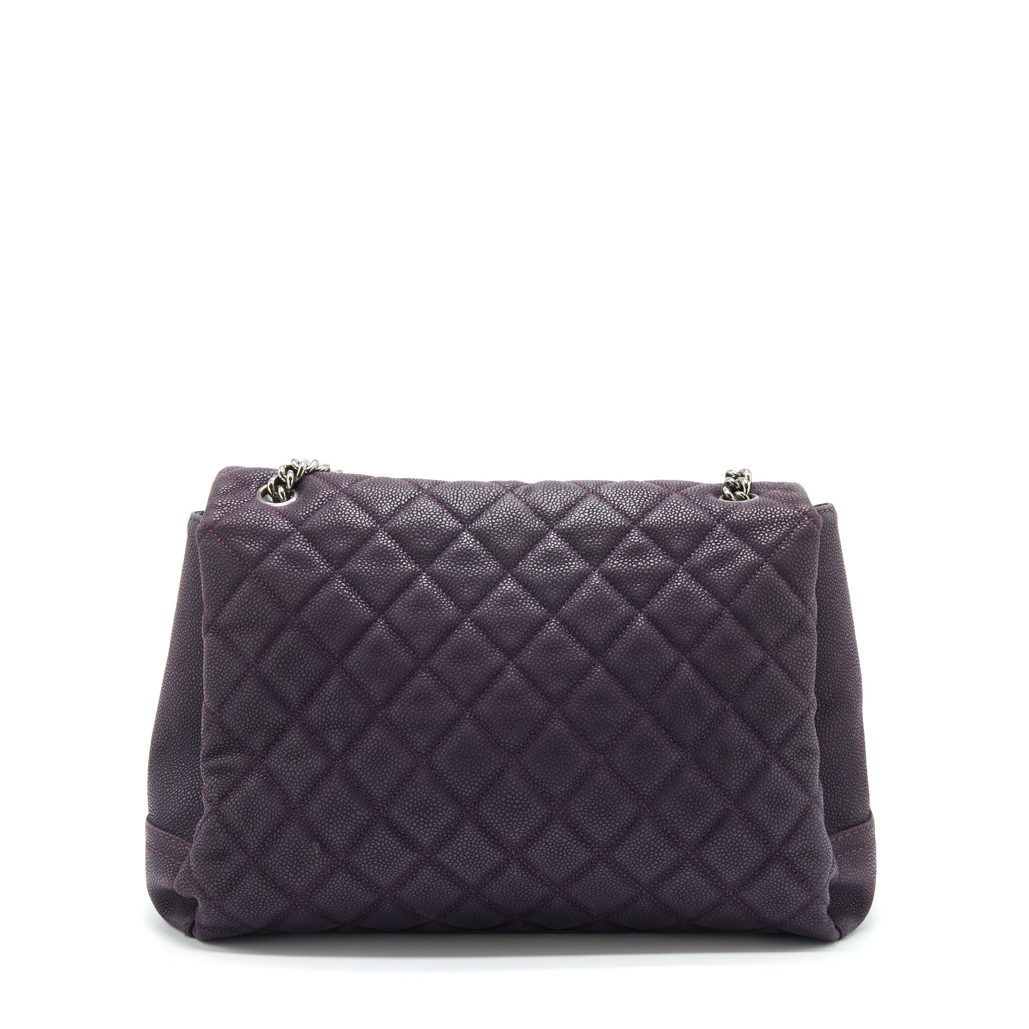 Chanel Flap Tote Bag With Chain Grained Calfskin Dark Purple