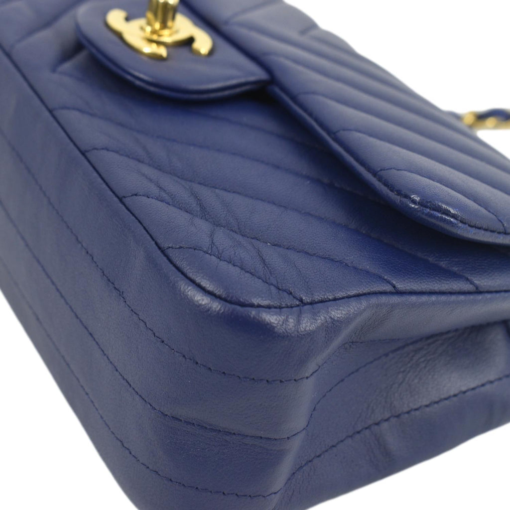 CHANEL CC Mini Rectangular Flap Chevron Leather Shoulder Bag Purple