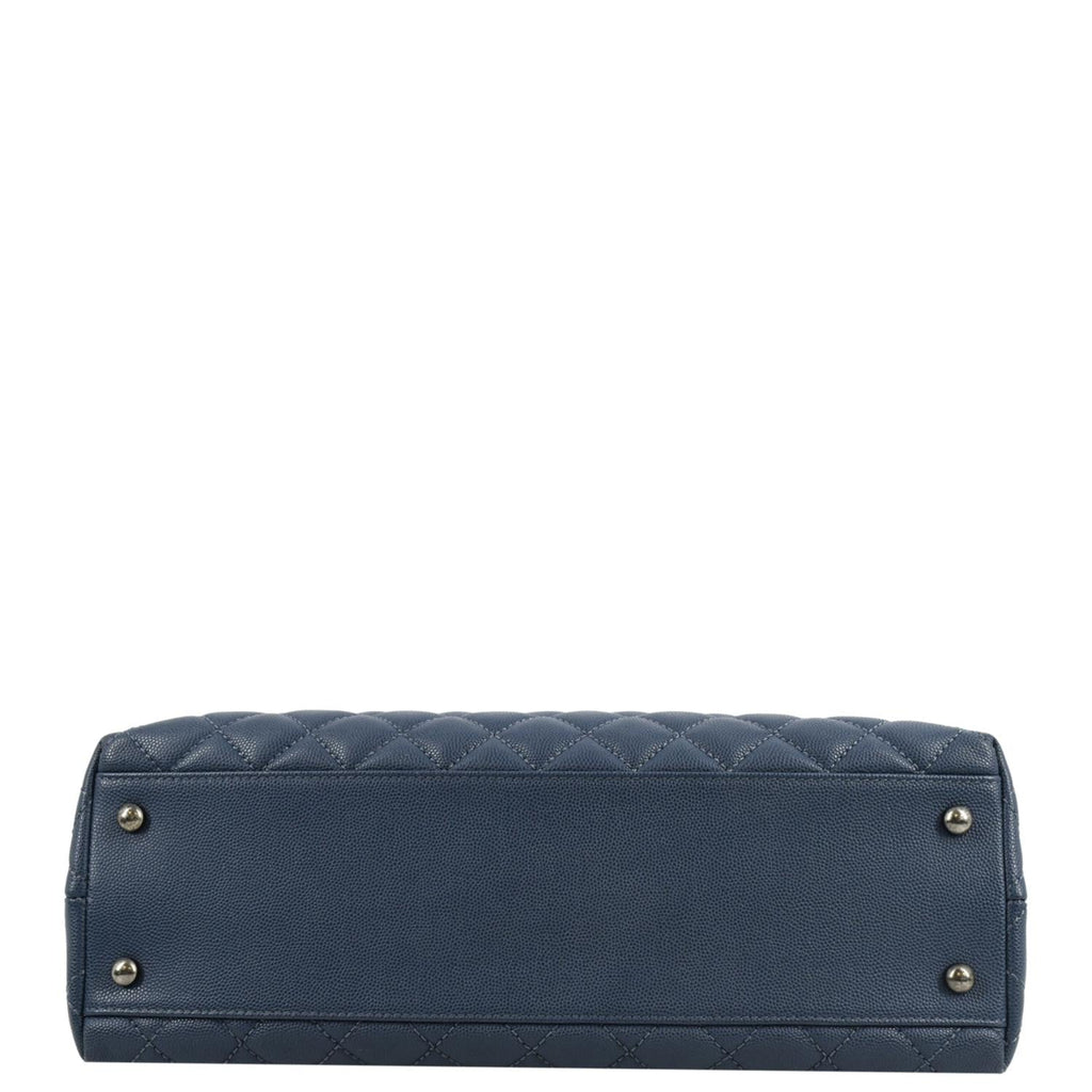 CHANEL CC Coco Caviar Leather Top Handle Flap Shoulder Bag Blue