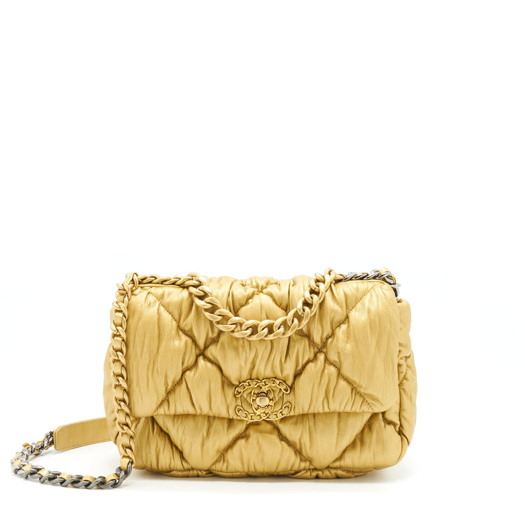Chanel Small 19 Bag Limited Edition Lambskin Gold With Gold/Silver Hardware