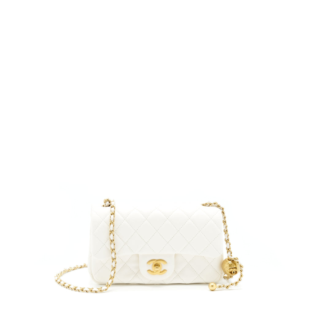Chanel Pearl Crush Mini Rectangular Flap Bag Lambskin White