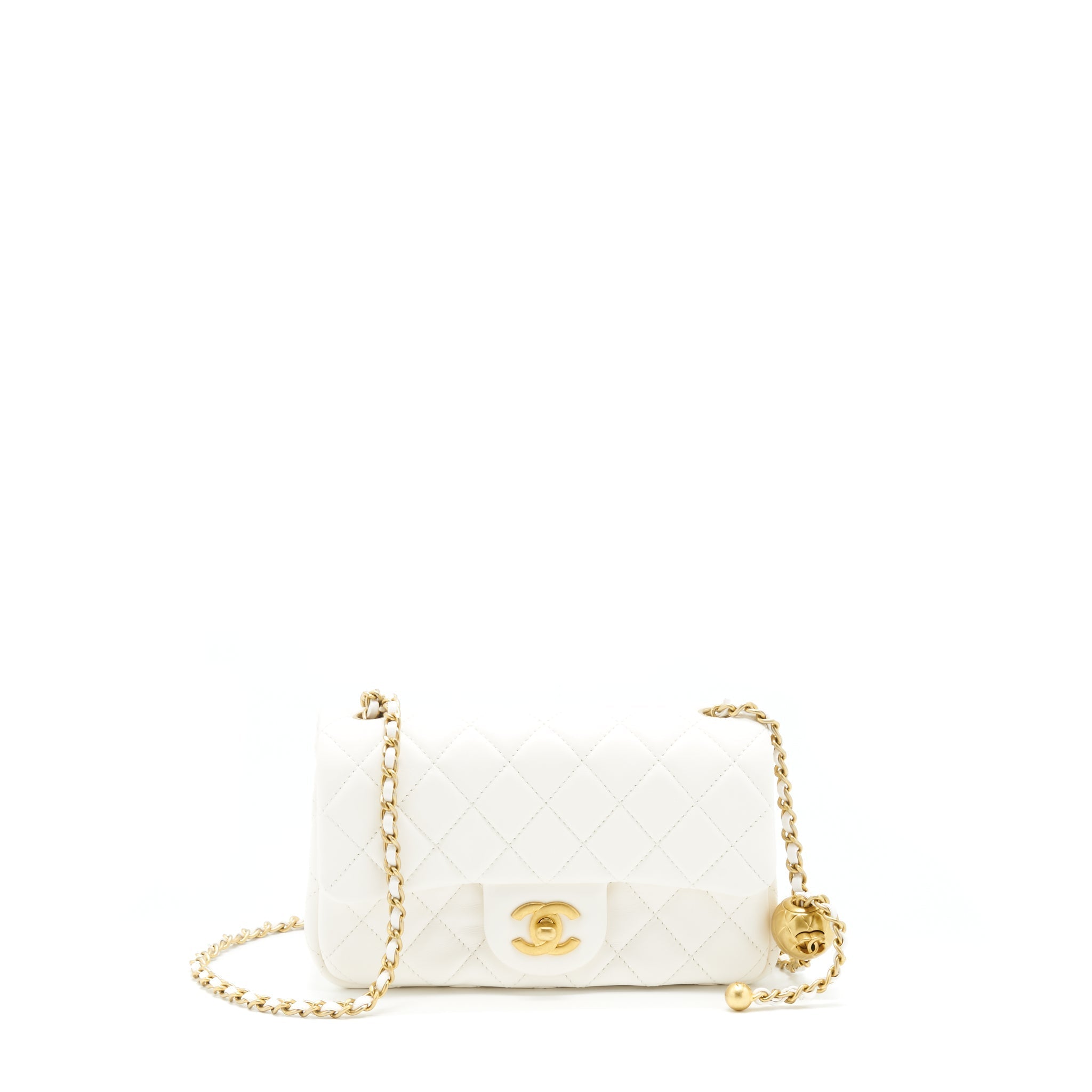 Chanel Pearl Crush Mini Rectangular Flap Bag Lambskin White
