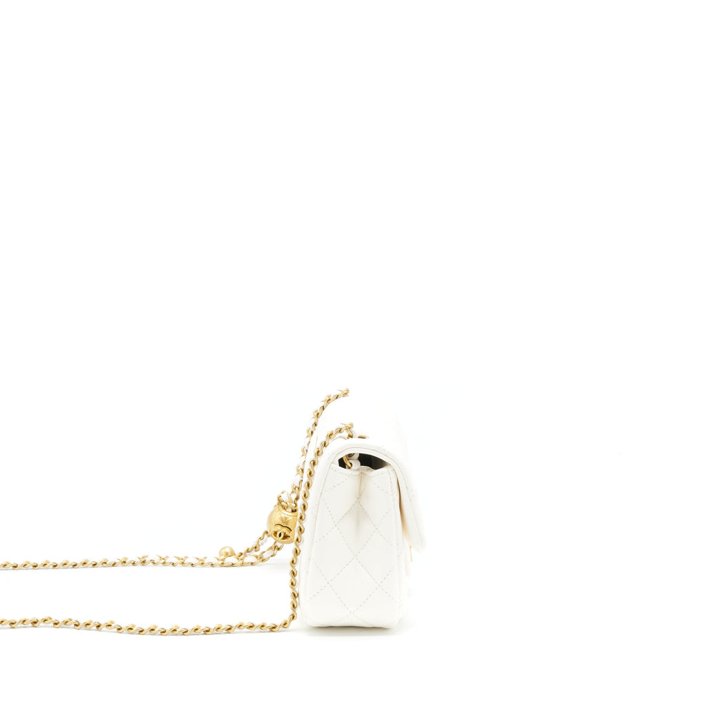 Chanel Pearl Crush Mini Rectangular Flap Bag Lambskin White