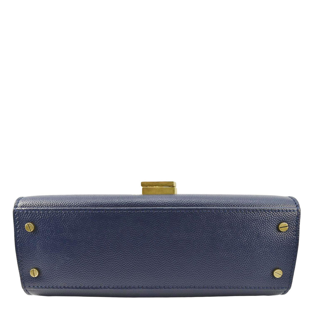 YVES SAINT LAURENT Cassandra Top Handle Leather Shoulder Bag Blue