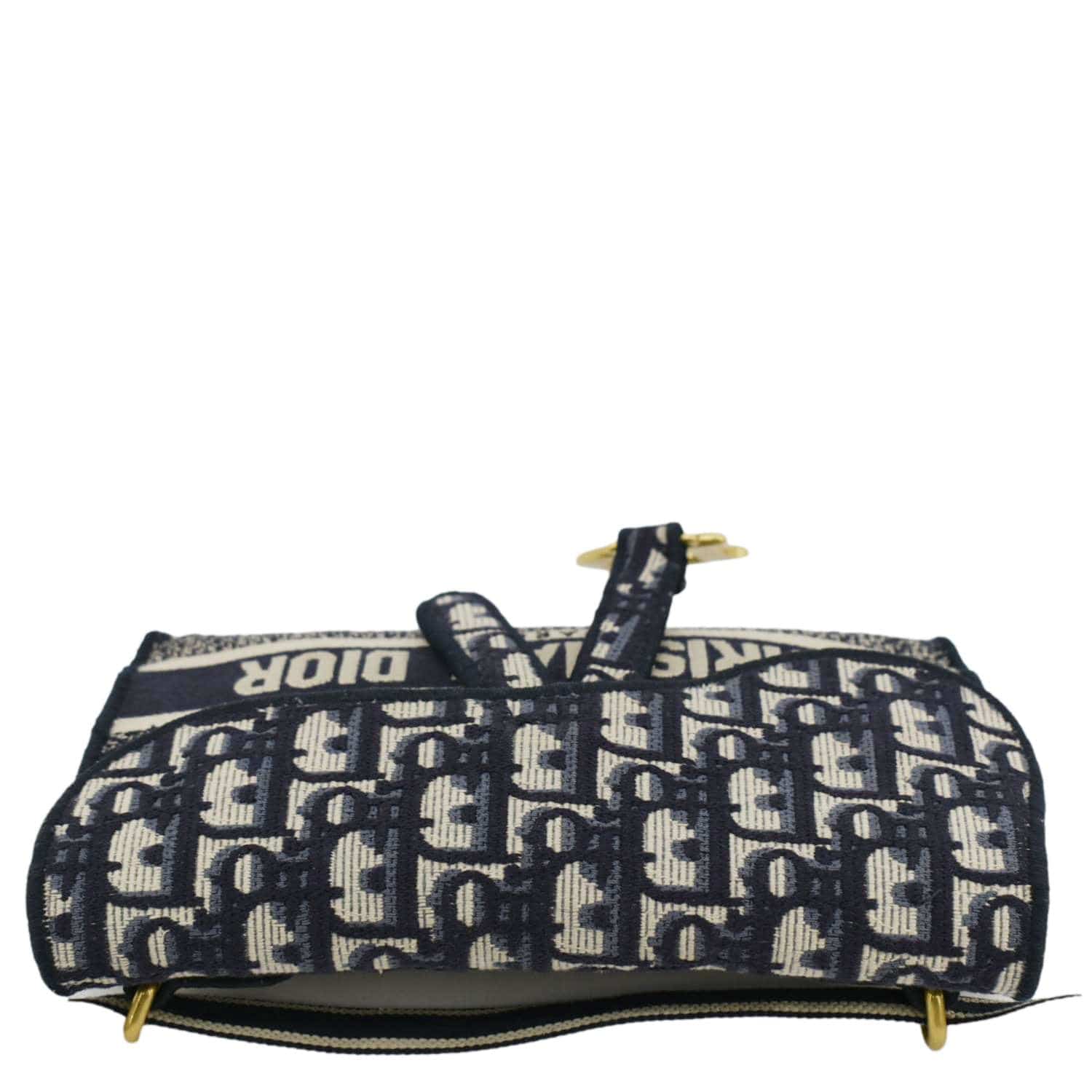 CHRISTIAN DIOR Saddle Slim Oblique Canvas Crossbody Bag Navy Blue