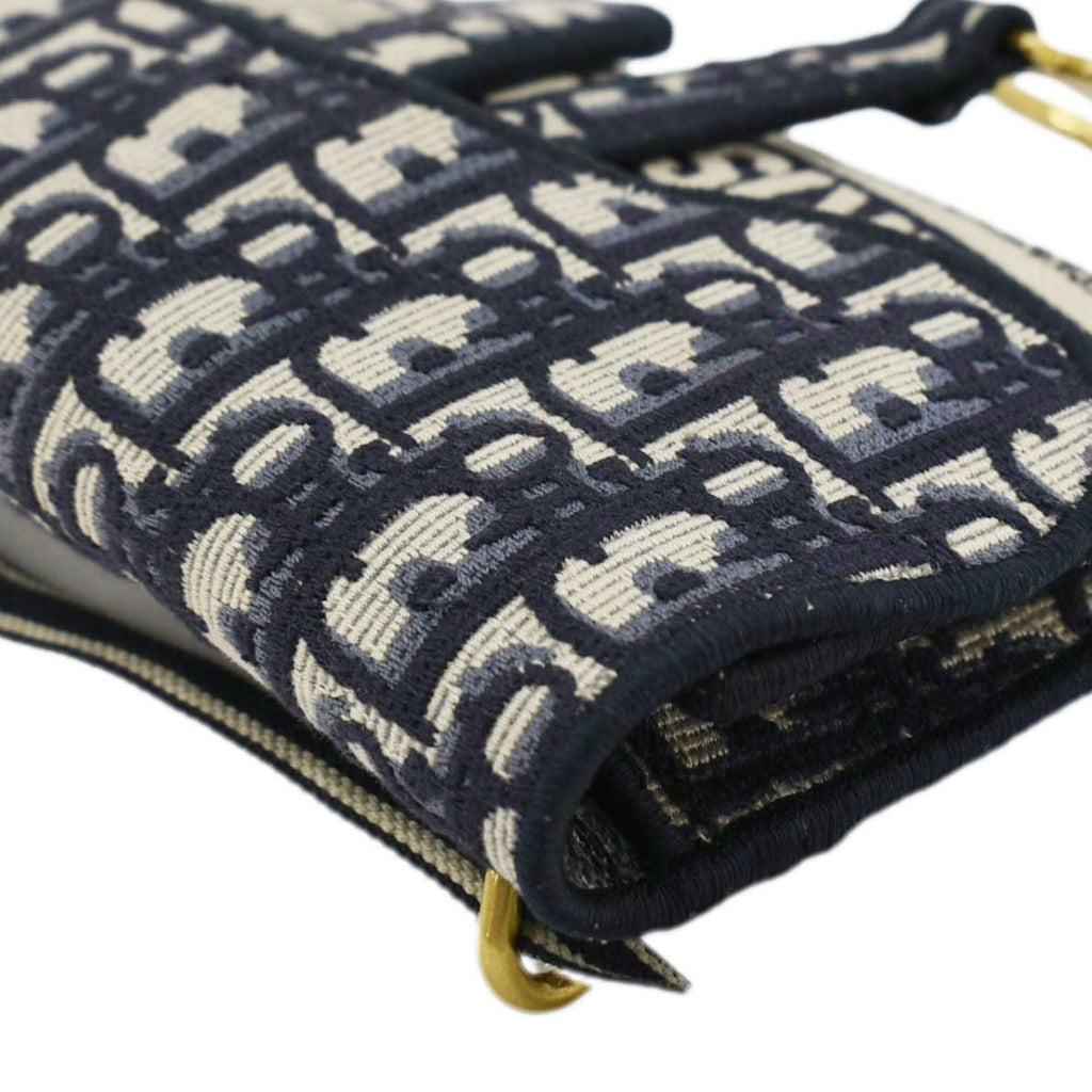 CHRISTIAN DIOR Saddle Slim Oblique Canvas Crossbody Bag Navy Blue