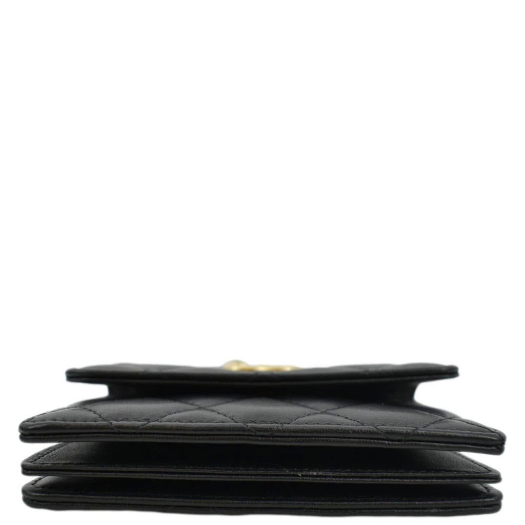 CHANEL Pearl Mini Quilted Leather Top Handle Shoulder Bag Black