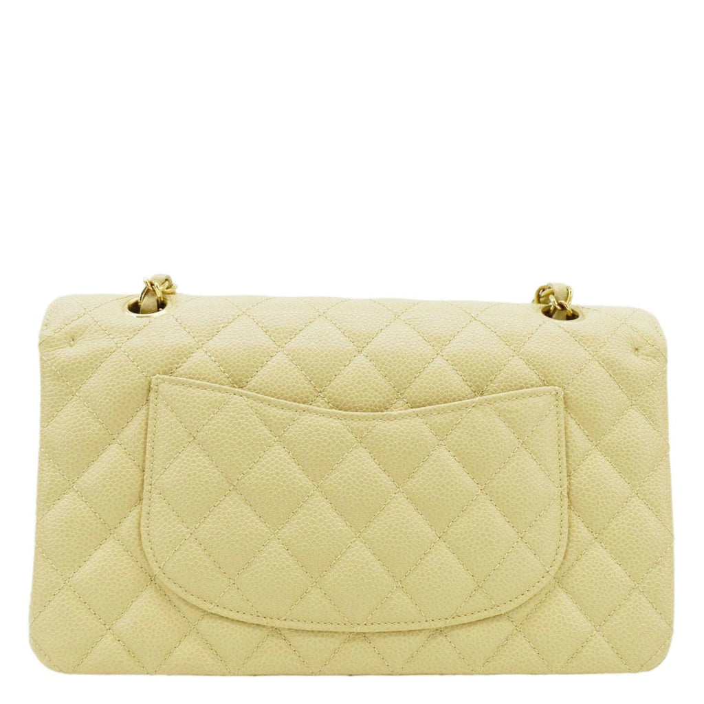 CHANEL Classic Double Flap Quilted Caviar Leather Shoulder Bag Cream