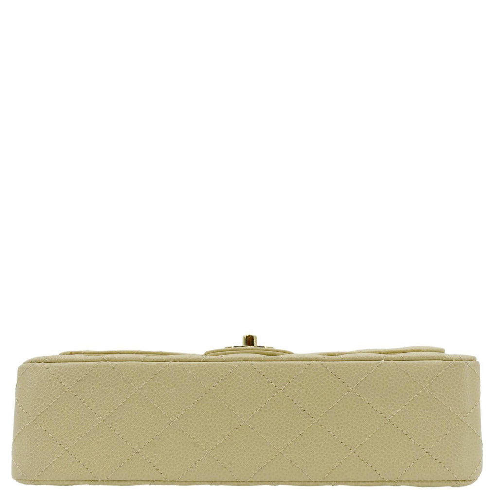 CHANEL Classic Double Flap Quilted Caviar Leather Shoulder Bag Cream