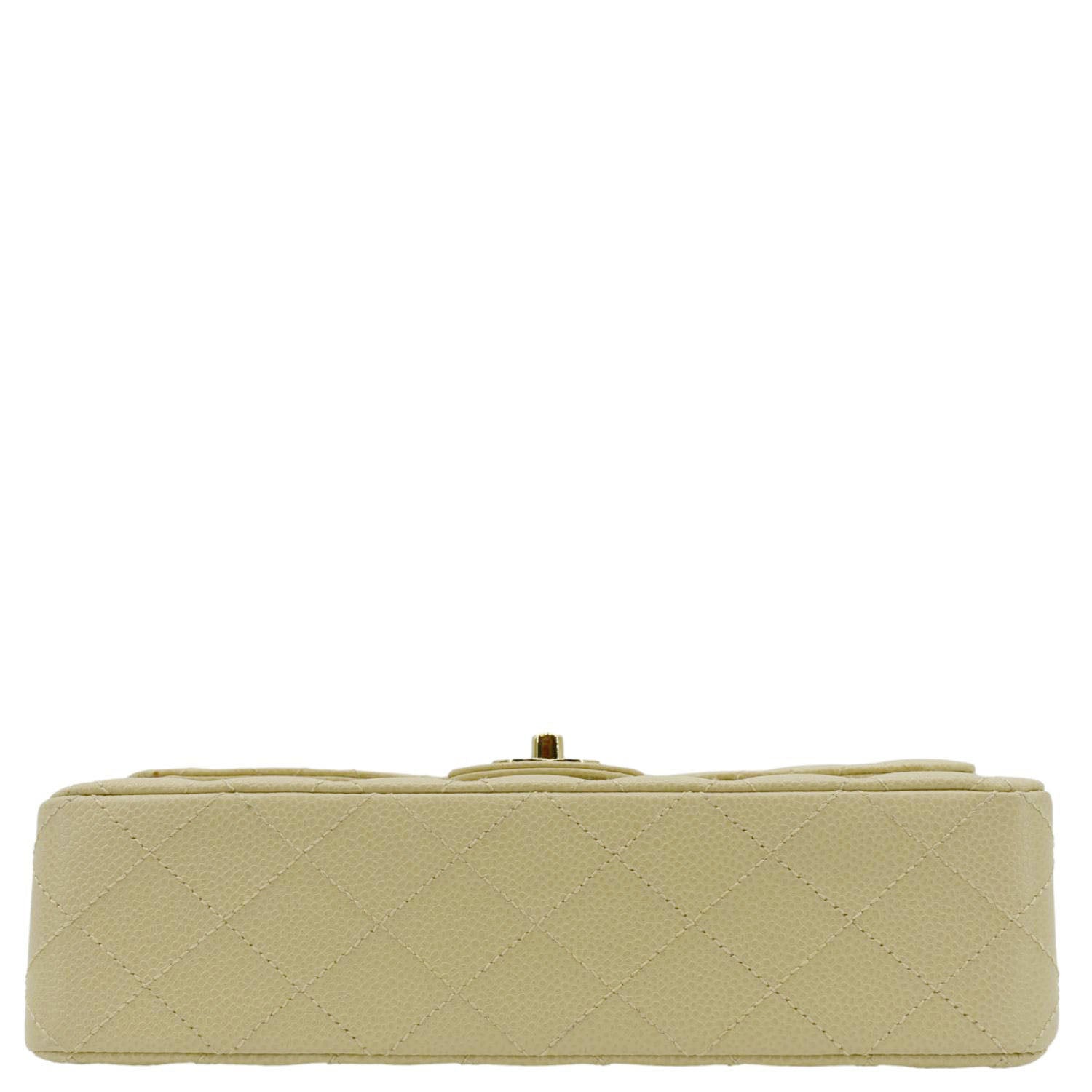 CHANEL Classic Double Flap Quilted Caviar Leather Shoulder Bag Cream