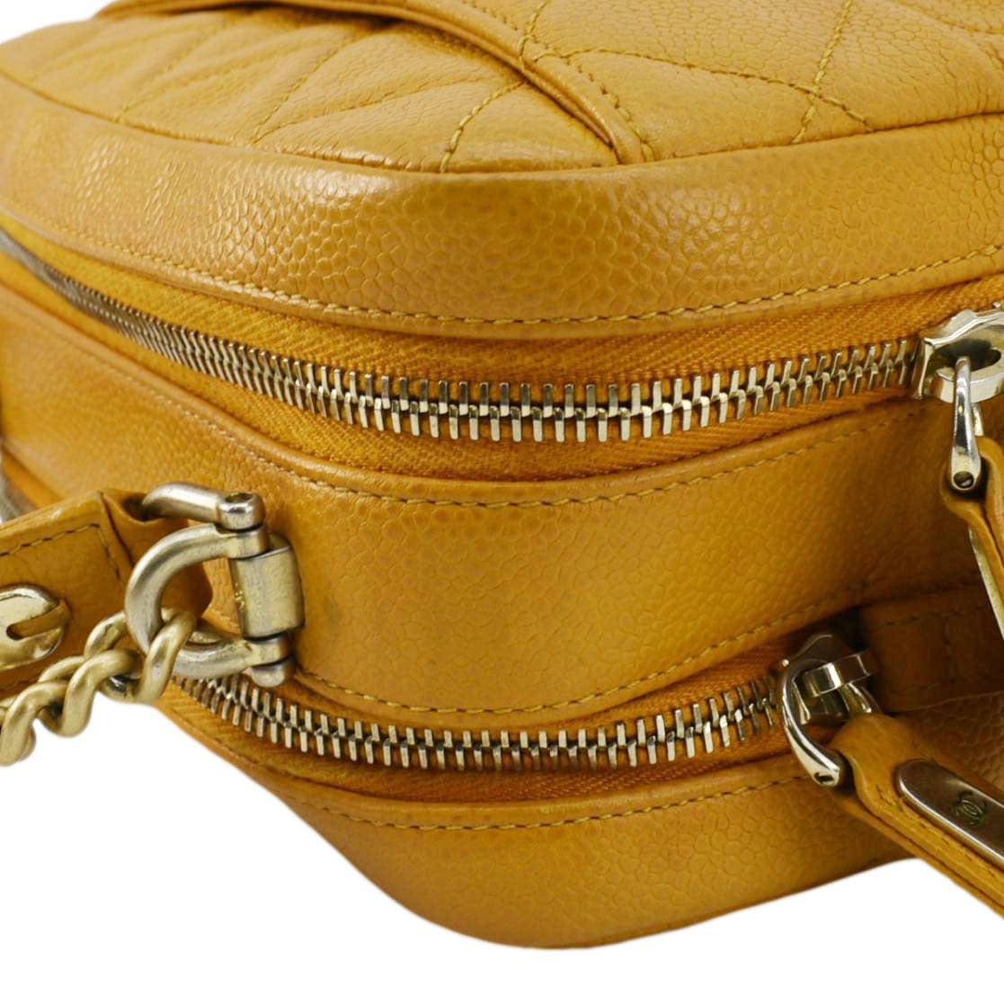 CHANEL Carry Around Mini Quilted Caviar Leather Bowling Bag Yellow