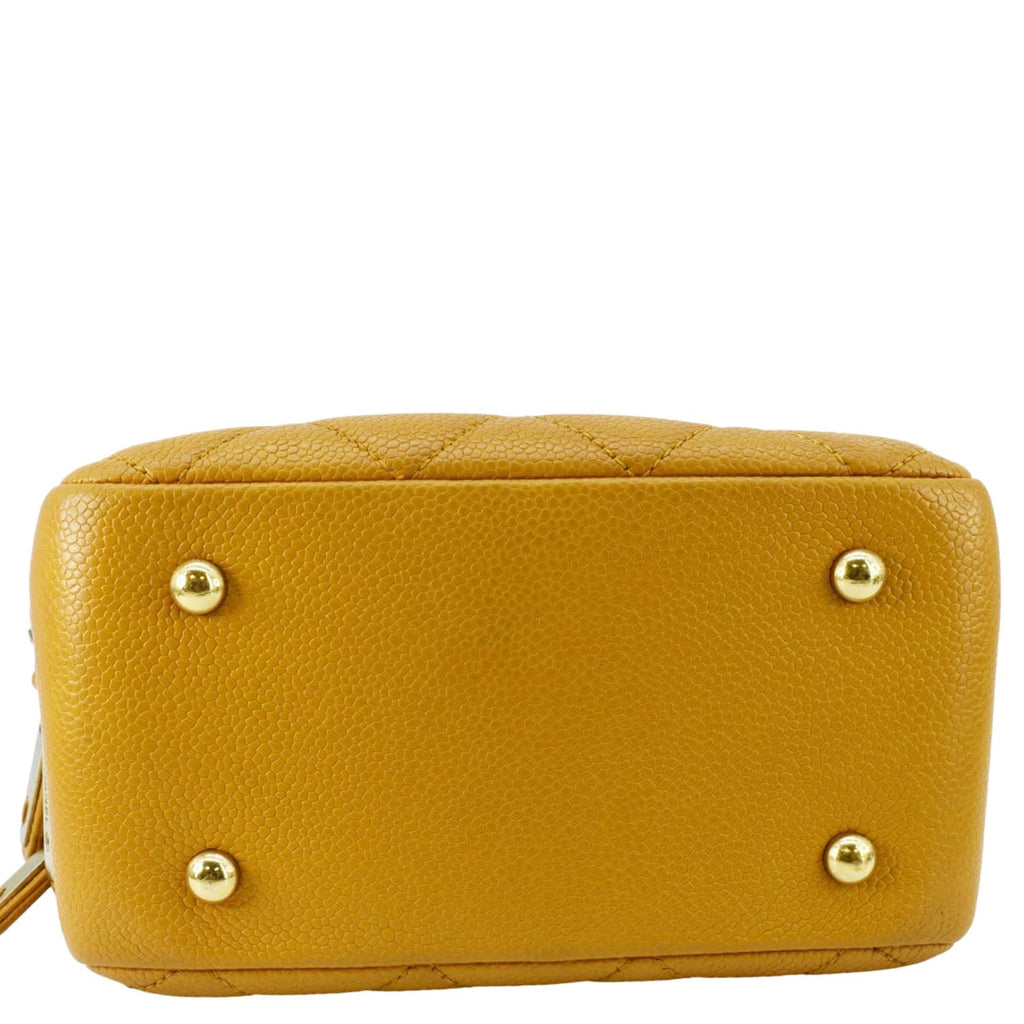 CHANEL Carry Around Mini Quilted Caviar Leather Bowling Bag Yellow