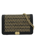 CHANEL Boy Flap Woven Raffia Leather Shoulder Bag Black