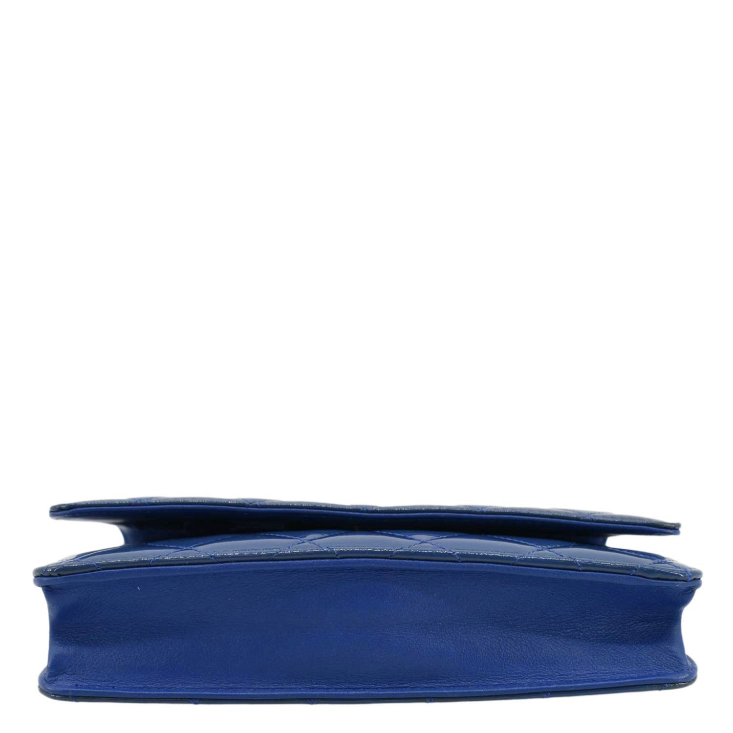CHANEL WOC Quilted Patent Leather Crossbody Bag Blue