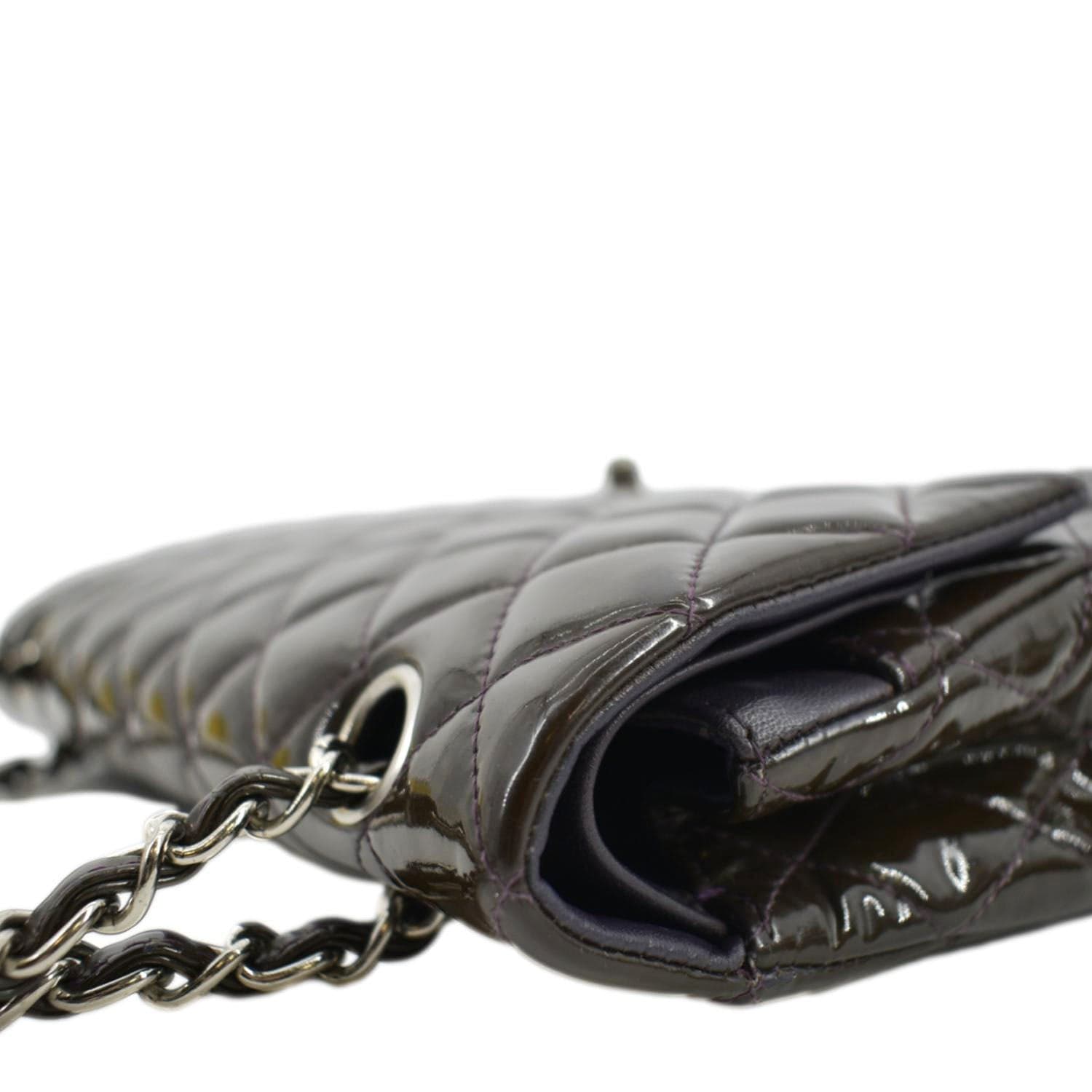 CHANEL Classic Medium Double Flap Patent Leather Shoulder Bag Dark Brown